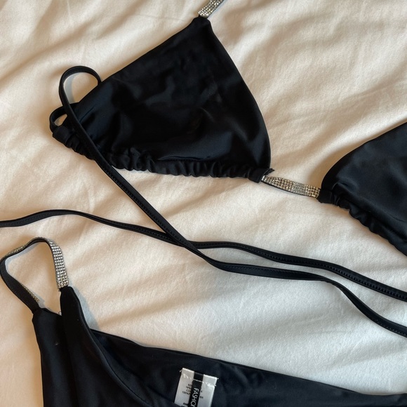 St Tropez Rhinestone 2 Piece Bikini- Black L - Picture 3 of 3